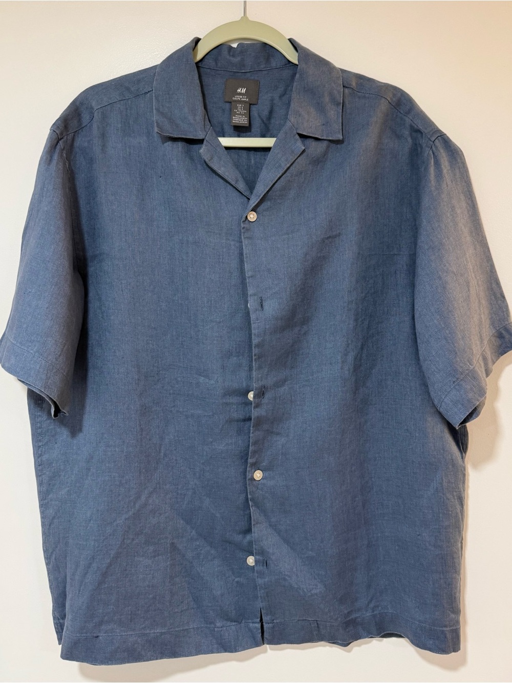H&M Men's Short-Sleeve Button-Down Shirt - Denim BlueSize S, 100% Linen